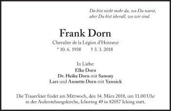 Traueranzeige von Frank Dorn von Süddeutsche Zeitung