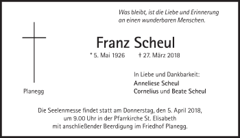 Traueranzeige von Franz Scheul von Süddeutsche Zeitung