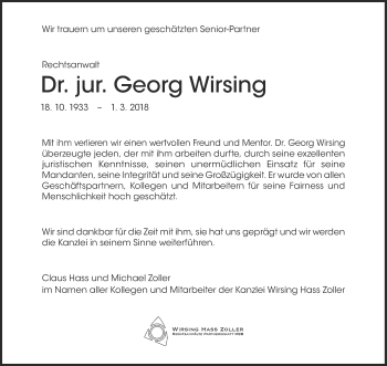 Traueranzeige von Georg Wirsing von Süddeutsche Zeitung