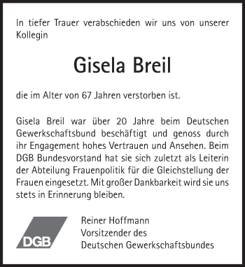 Traueranzeige von Gisela Breil von Süddeutsche Zeitung