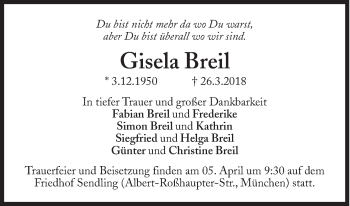 Traueranzeige von Gisela Breil von Süddeutsche Zeitung