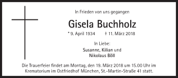 Traueranzeige von Gisela Buchholz von Süddeutsche Zeitung