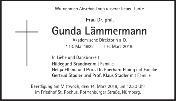 Traueranzeige von Gunda Lämmermann von Süddeutsche Zeitung