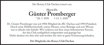 Traueranzeige von Günter Promberger von Süddeutsche Zeitung