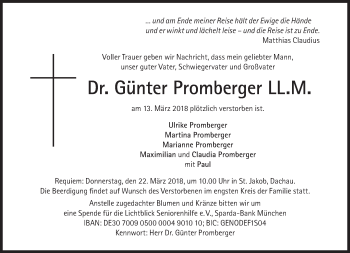 Traueranzeige von Günter Promberger von Süddeutsche Zeitung