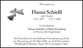 Traueranzeige von Hanni Schießl von Süddeutsche Zeitung
