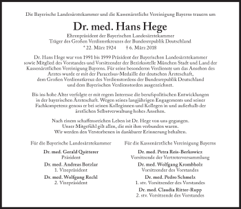 Traueranzeige von Hans Hege von Süddeutsche Zeitung