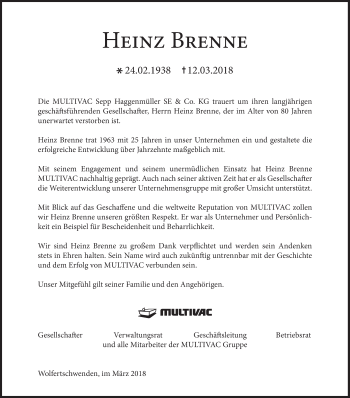 Traueranzeige von Heinz Brenne von Süddeutsche Zeitung