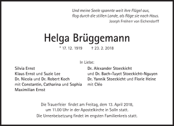Traueranzeige von Helga Brüggemann von Süddeutsche Zeitung