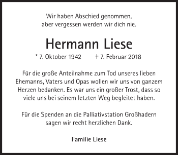 Traueranzeige von Hermann Liese von Süddeutsche Zeitung