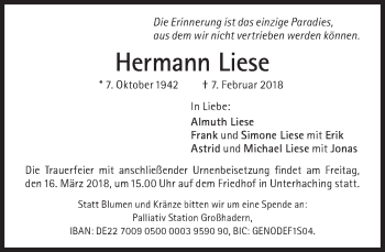 Traueranzeige von Hermann Liese von Süddeutsche Zeitung