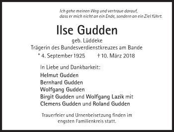 Traueranzeige von Ilse Gudden von Süddeutsche Zeitung