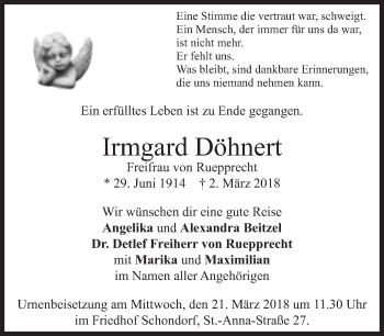 Traueranzeige von Irmgard Döhnert von Süddeutsche Zeitung
