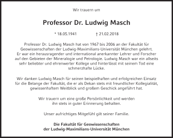 Traueranzeige von Ludwig Masch von Süddeutsche Zeitung