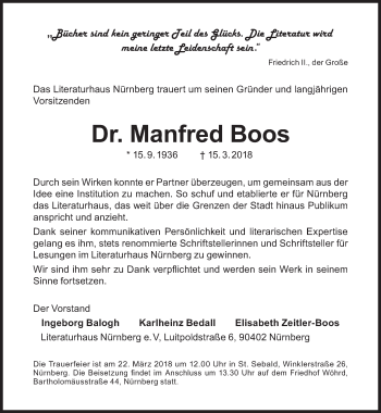 Traueranzeige von Manfred Boos von Süddeutsche Zeitung