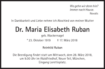 Traueranzeige von Maria Elisabeth Ruban von Süddeutsche Zeitung