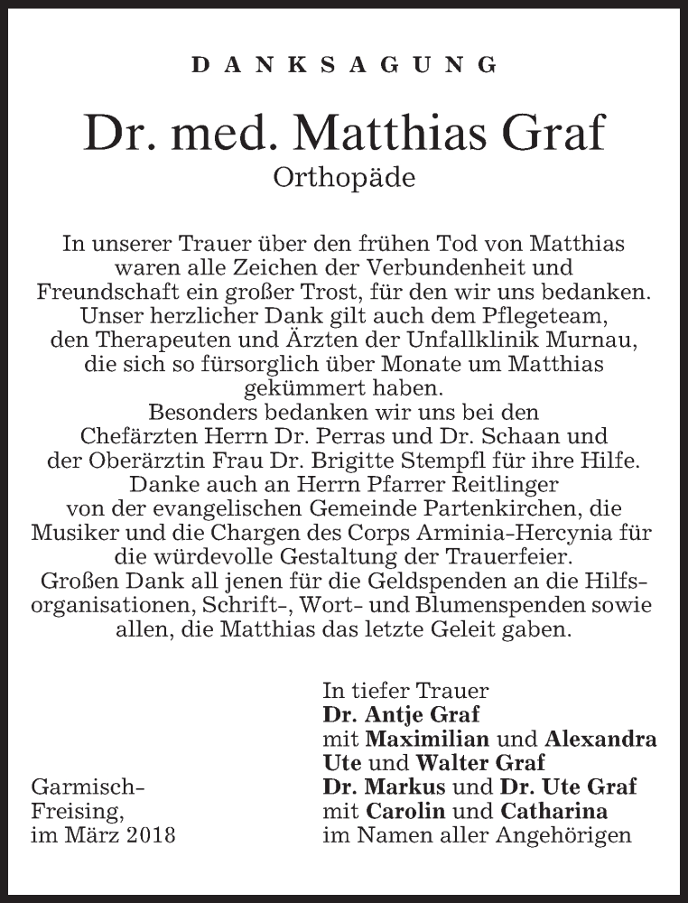  Traueranzeige für Matthias Graf vom 10.03.2018 aus Süddeutsche Zeitung