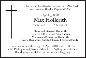 Traueranzeige von Max Hollerith von Süddeutsche Zeitung