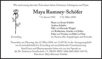 Traueranzeige von Maya Rumney-Schöfer von Süddeutsche Zeitung