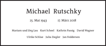 Traueranzeige von Michael Rutschky von Süddeutsche Zeitung