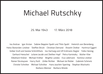 Traueranzeige von Michael Rutschky von Süddeutsche Zeitung