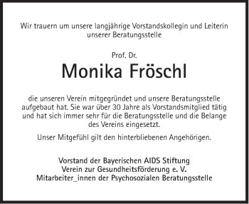 Traueranzeige von Monika Fröschl von Süddeutsche Zeitung
