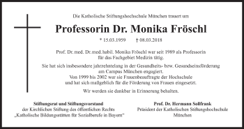 Traueranzeige von Monika Fröschl von Süddeutsche Zeitung