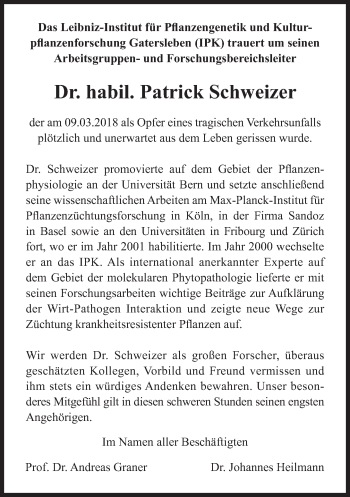 Traueranzeige von Patrick Schweizer von Süddeutsche Zeitung