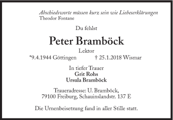 Traueranzeige von Peter Bramböck von Süddeutsche Zeitung