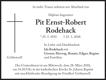 Traueranzeige von Pit Ernst-Robert Rodehack von Süddeutsche Zeitung