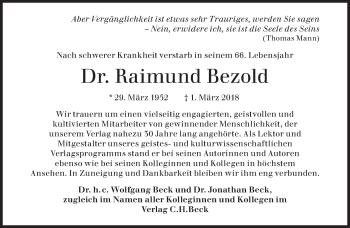 Traueranzeige von Raimund Bezold von Süddeutsche Zeitung