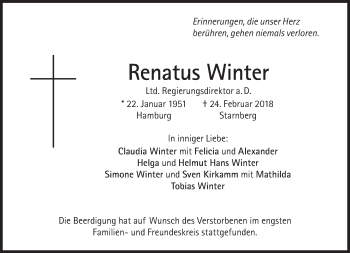 Traueranzeige von Renatus Winter von Süddeutsche Zeitung