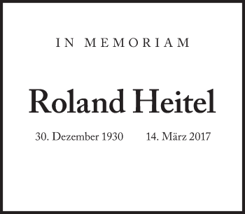 Traueranzeige von Roland Heitel von Süddeutsche Zeitung