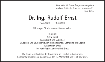 Traueranzeige von Rudolf Ernst von Süddeutsche Zeitung