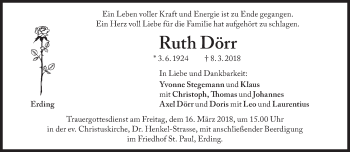 Traueranzeige von Ruth Dörr von Süddeutsche Zeitung