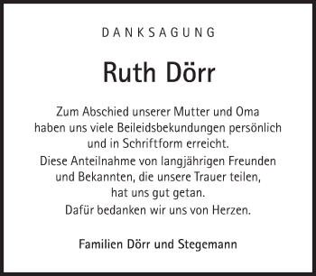 Traueranzeige von Ruth Dörr von Süddeutsche Zeitung