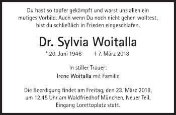 Traueranzeige von Sylvia Woitalla von Süddeutsche Zeitung