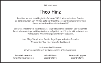 Traueranzeige von Theo Hinz von Süddeutsche Zeitung