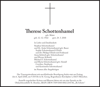 Traueranzeige von Therese Schottenhamel von Süddeutsche Zeitung