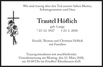 Traueranzeige von Trautel Höflich von Süddeutsche Zeitung