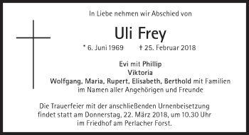Traueranzeige von Uli Frey von Süddeutsche Zeitung