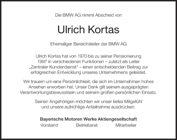 Traueranzeige von Ulrich Kortas von Süddeutsche Zeitung
