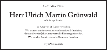 Traueranzeige von Ulrich Martin Grünwald von Süddeutsche Zeitung