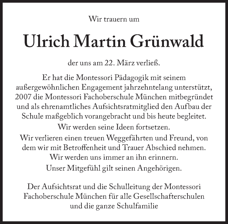  Traueranzeige für Ulrich Martin Grünwald vom 28.03.2018 aus Süddeutsche Zeitung