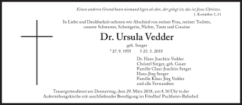 Traueranzeige von Ursula Vedder von Süddeutsche Zeitung