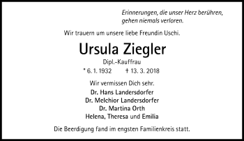 Traueranzeige von Ursula Ziegler von Süddeutsche Zeitung