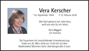 Traueranzeige von Vera Kerscher von Süddeutsche Zeitung