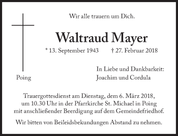 Traueranzeige von Waltraud Mayer von Süddeutsche Zeitung