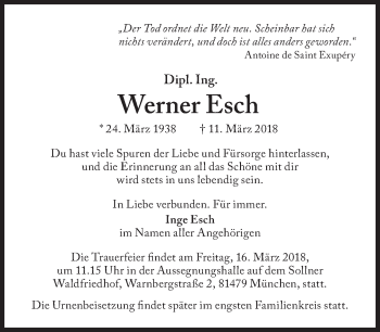 Traueranzeige von Werner Esch von Süddeutsche Zeitung