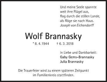 Traueranzeige von Wolf Brannasky von Süddeutsche Zeitung